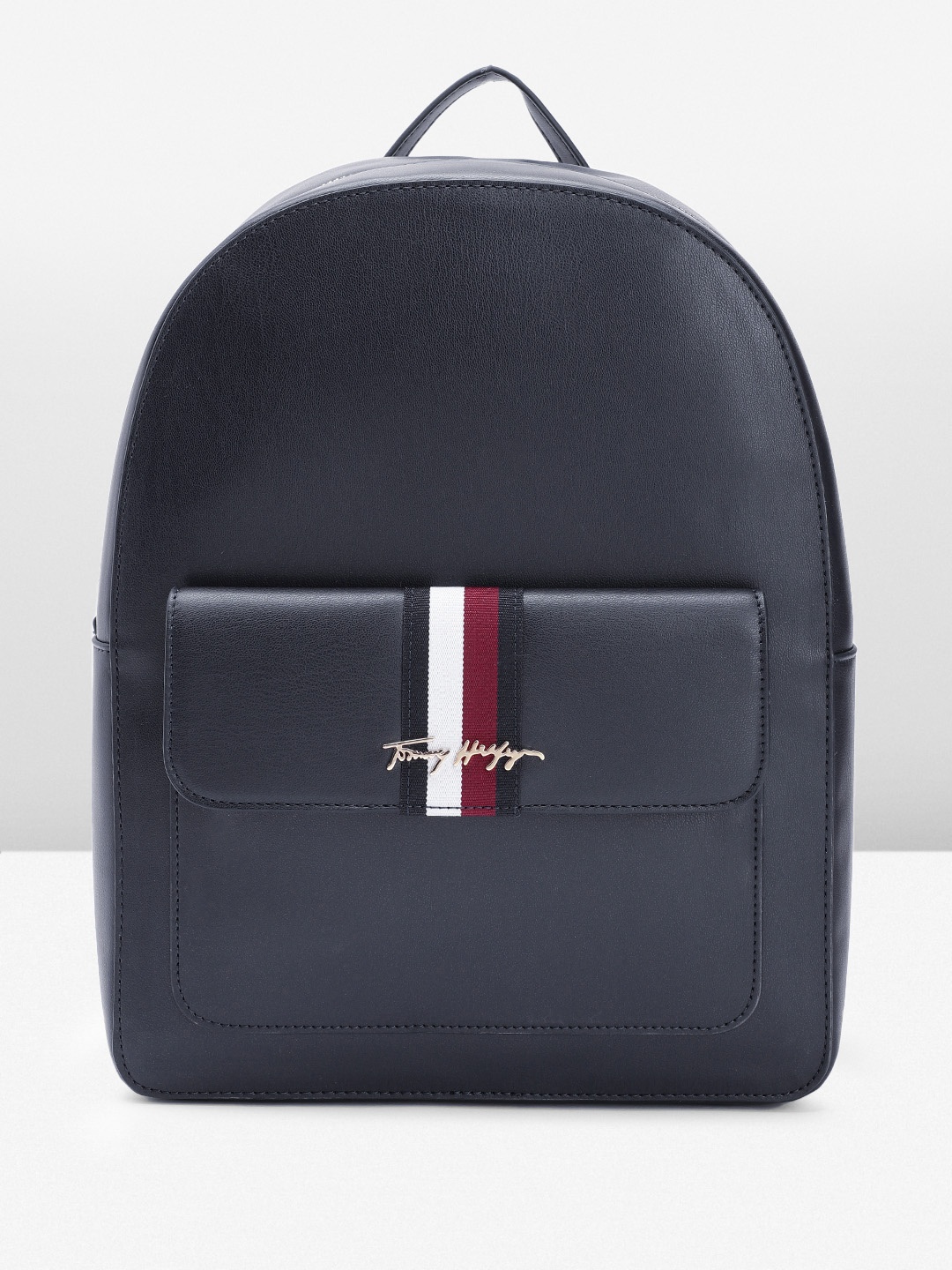 

Tommy Hilfiger Women Solid Small Backpack With Striped Applique Detail, Navy blue