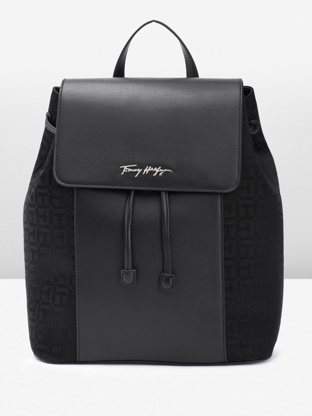

Tommy Hilfiger Women Brand Logo Self Design Small Backpack, Black