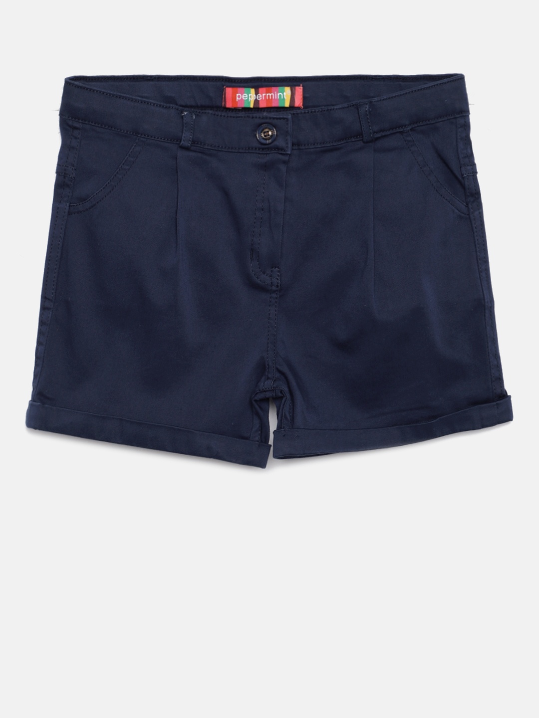 

Peppermint Girls Navy Blue Solid Regular Fit Regular Shorts