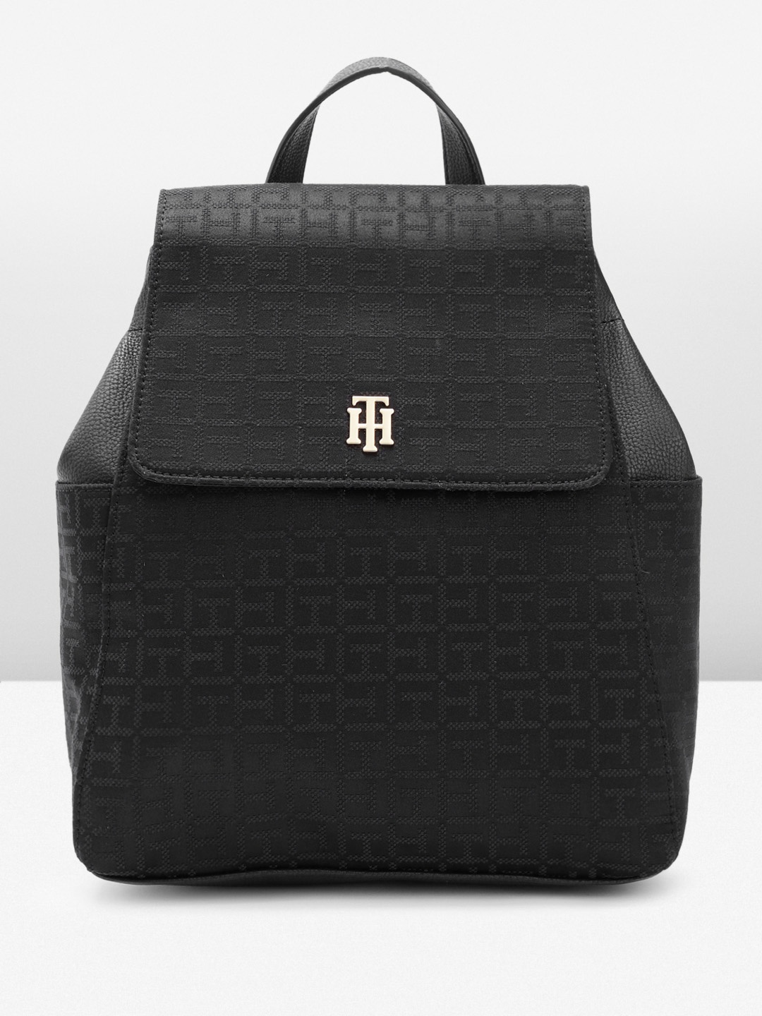 

Tommy Hilfiger Women Brand Logo Self Design Small Backpack, Black