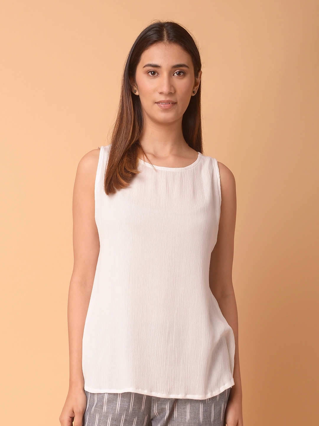 

PINKSKY Round Neck Sleeveless Cotton Top, Off white