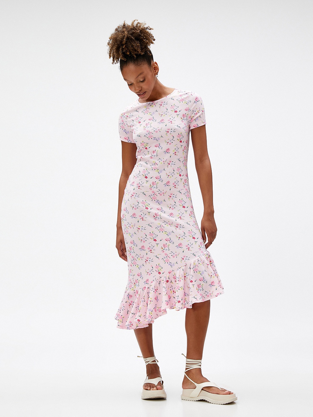 

Koton Floral Print Sheath Midi Dress, Pink