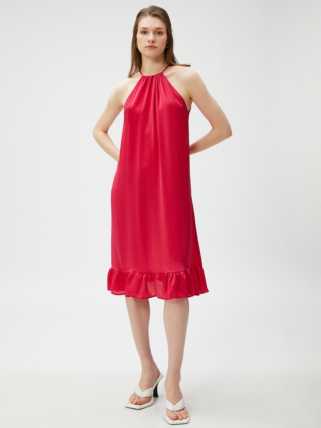 

Koton Halter Neck Flounce Hem A-Line Dress, Red