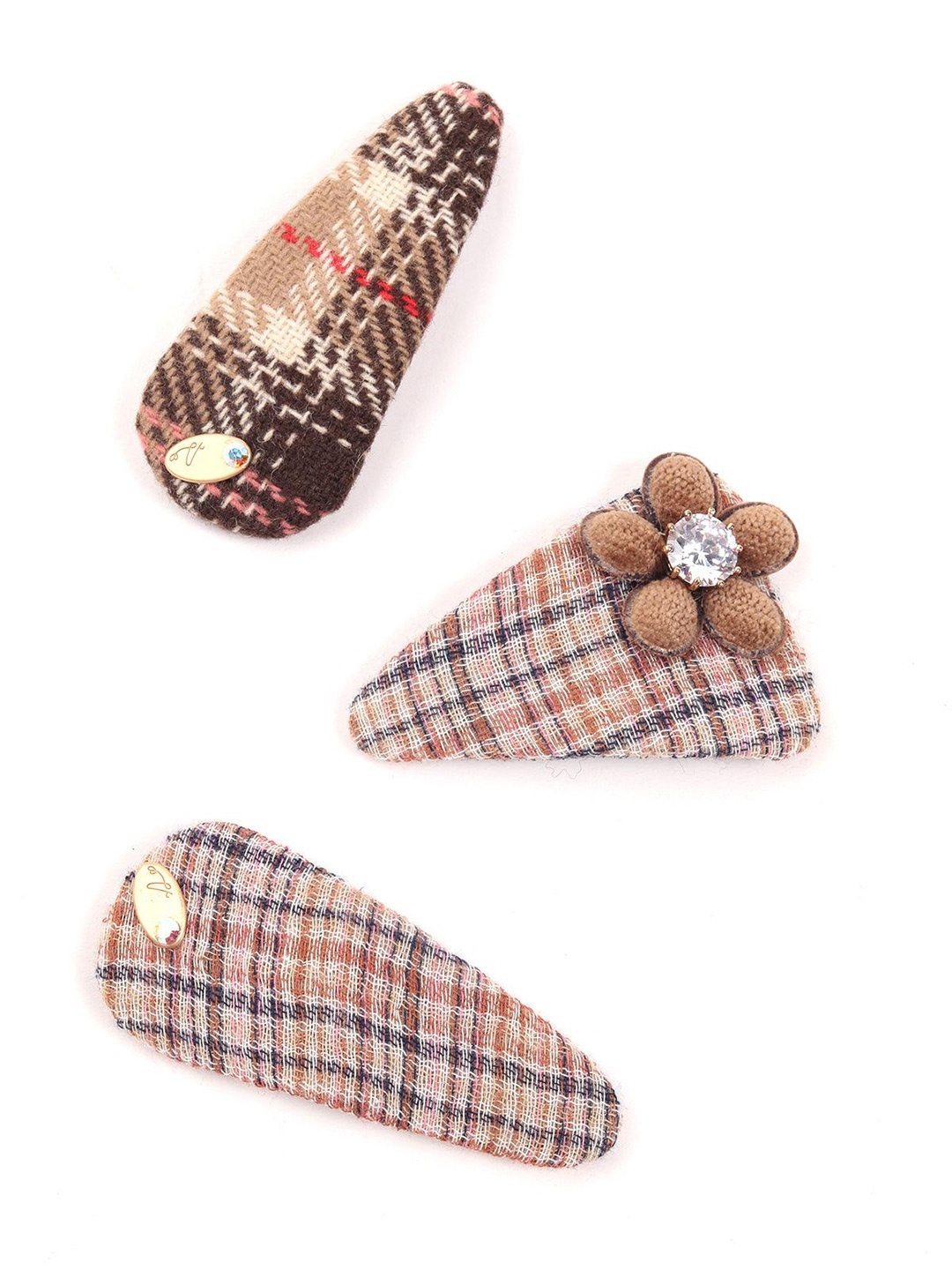 

ODETTE Set of 3 Embellished Tic Tac Hair Clip, Brown