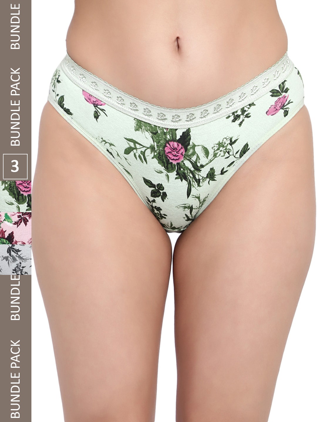 

FiveFlag Women Pack Of 3 Printed Anti Bacterial Assorted Cotton Hipster Briefs