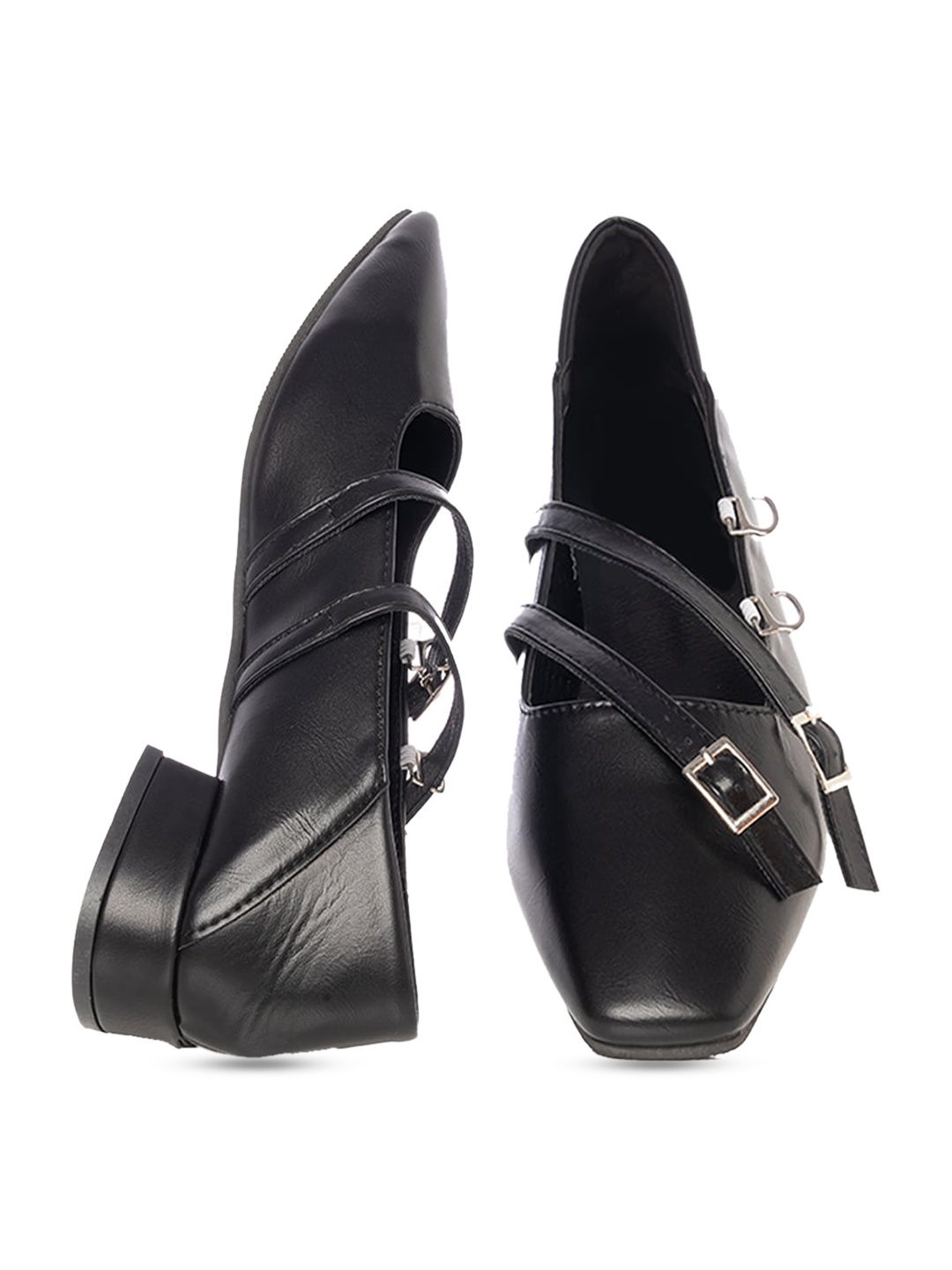 

ODETTE Pointed Toe Block Pumps With Buckles, Black