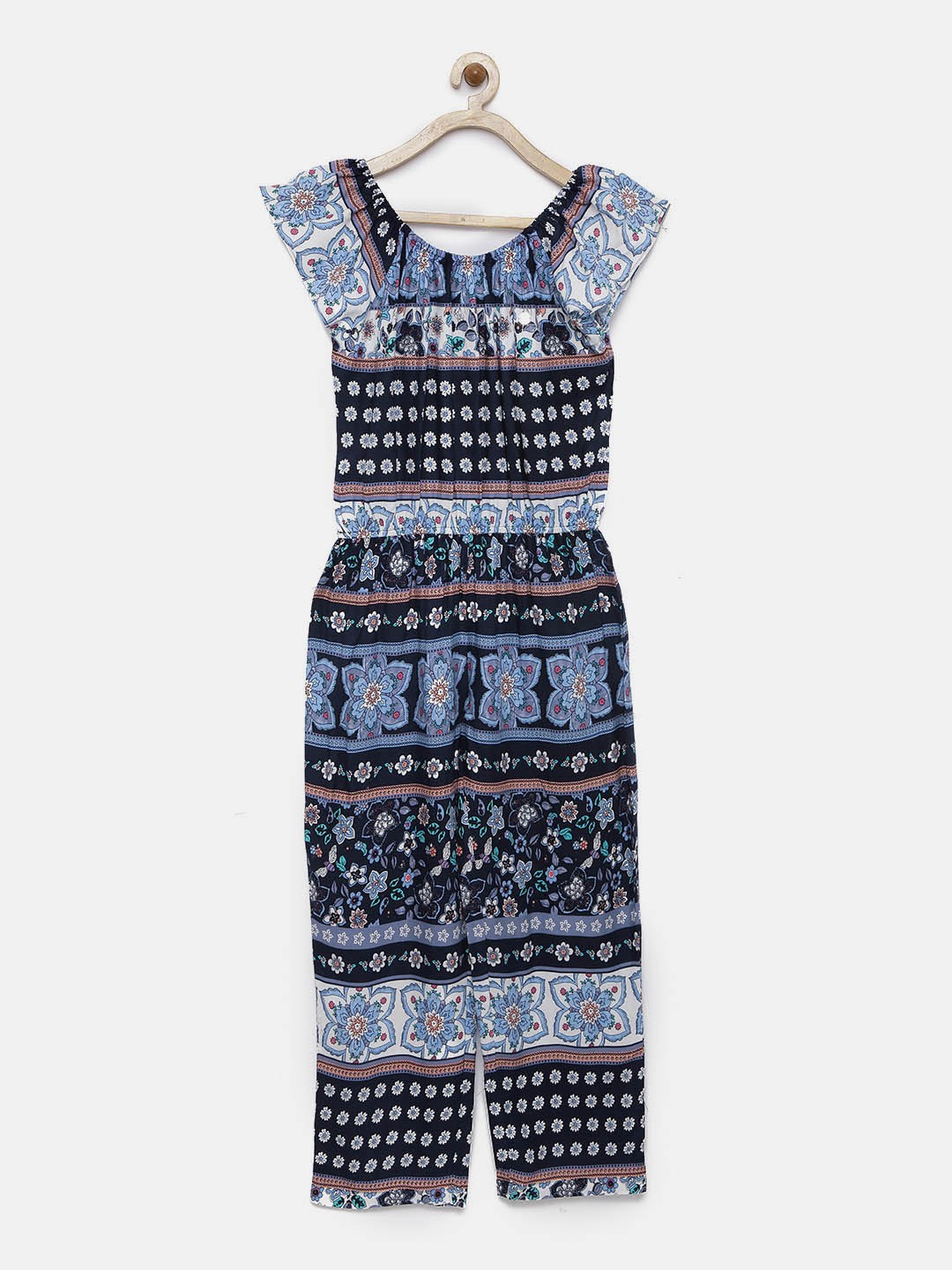

Peppermint Girls Navy Blue & White Printed Basic Jumpsuit