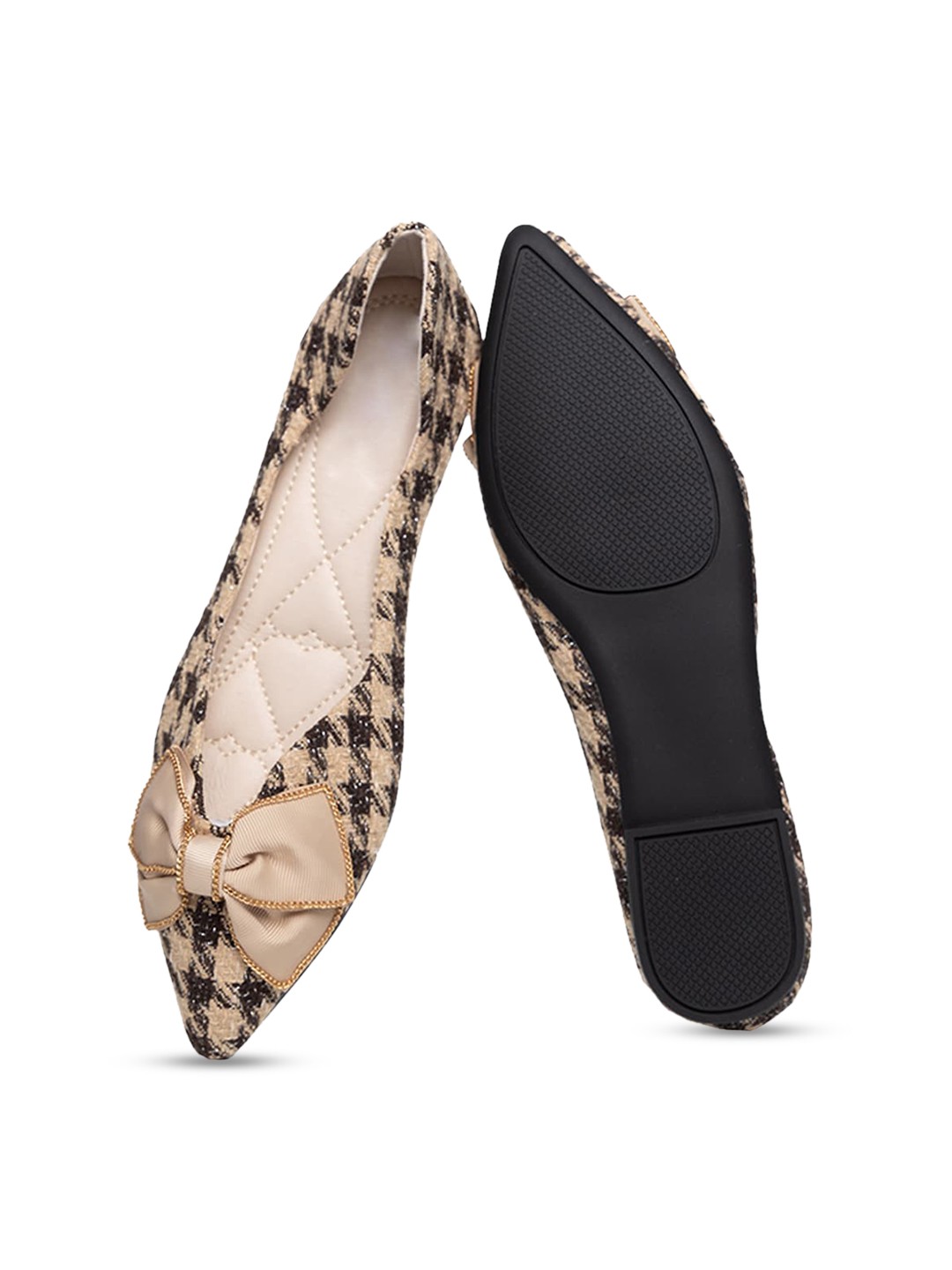 

ODETTE Printed Bow Detail Ballerinas, Brown