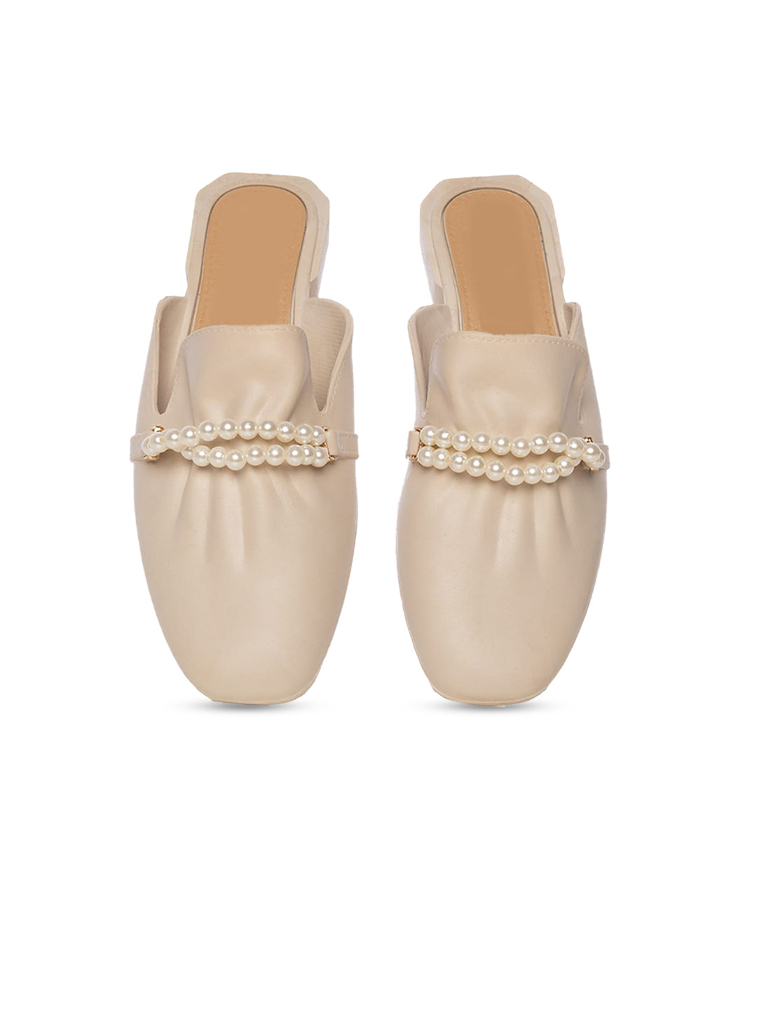 

ODETTE Embellished Square Toe Mules, Beige