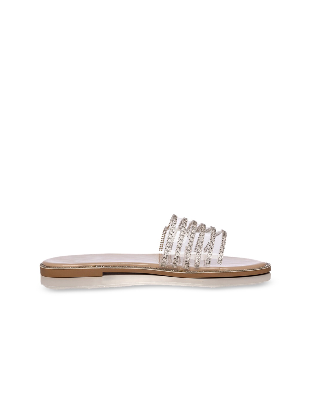 

ODETTE Embellished Open Toe Flats, Silver