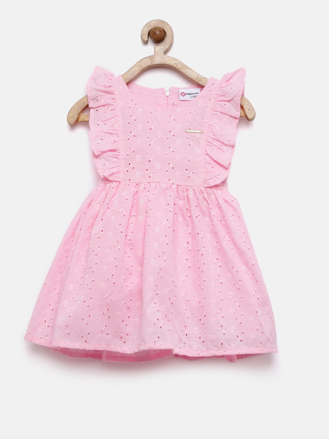 

Peppermint Girls Pink Schiffli Embroidered Fit & Flare Dress