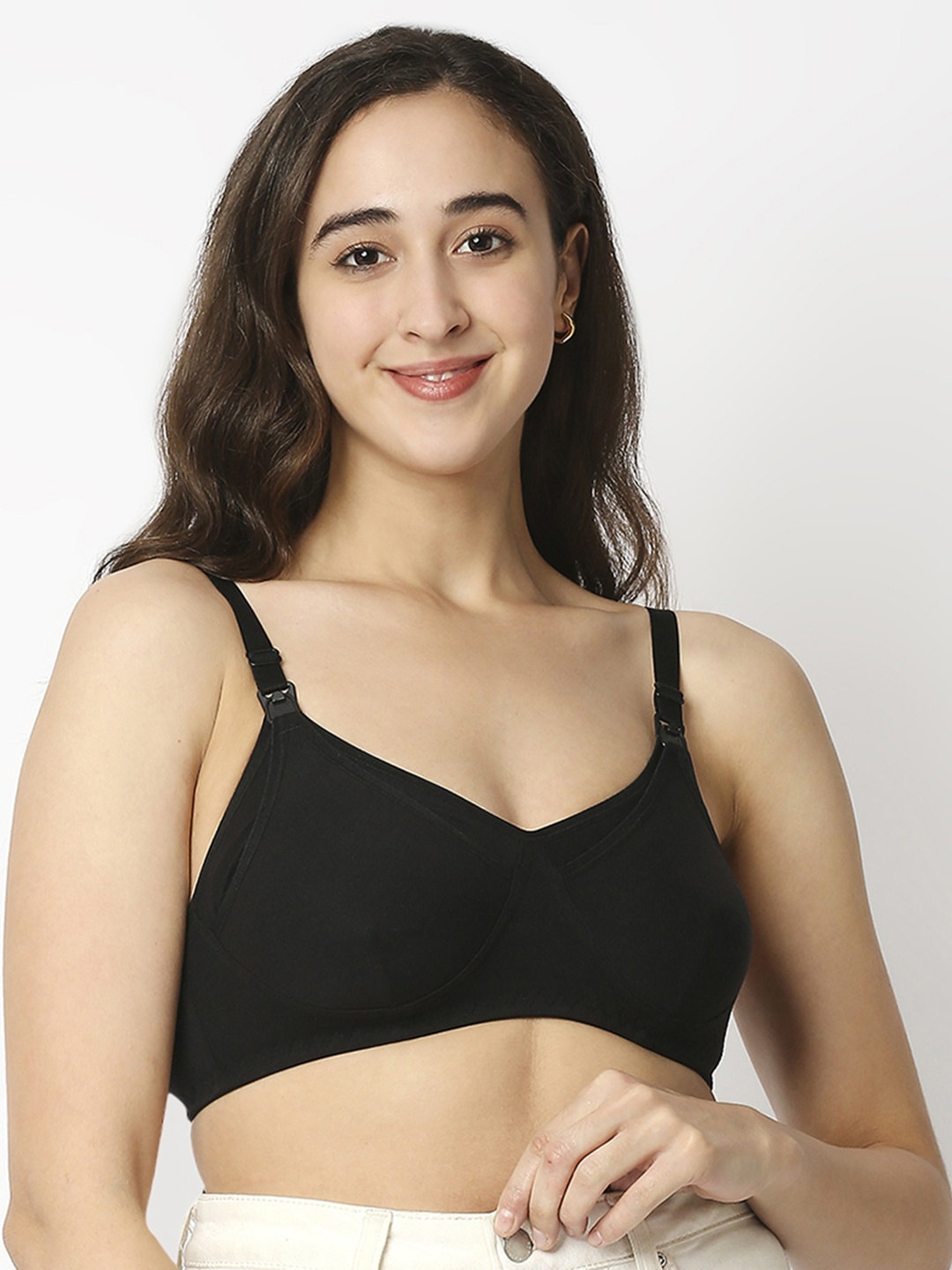 Mee Mee Full Coverage Lightly Padded Cotton Maternity Bra, Black