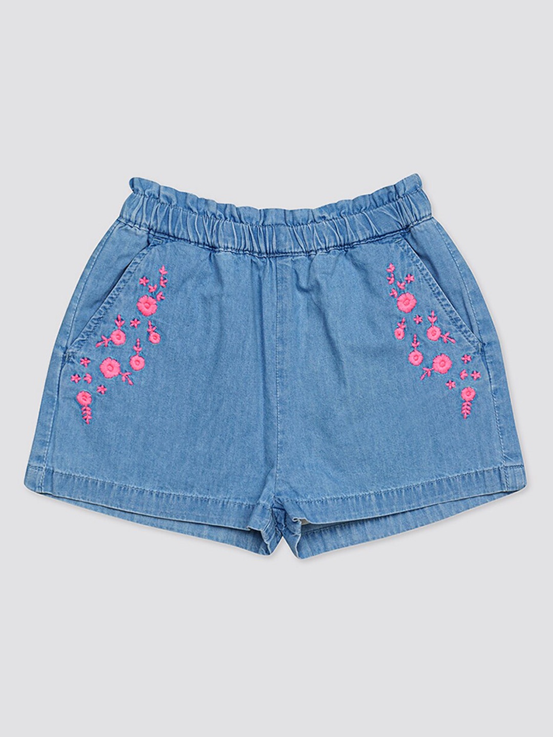 

H By Hamleys Girls Floral Embroidered Denim Shorts, Blue