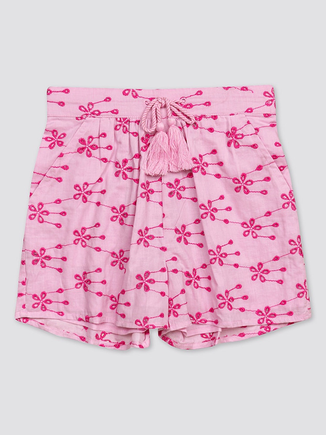 H By Hamleys Girls Floral Printed Cotton Shorts, Pink