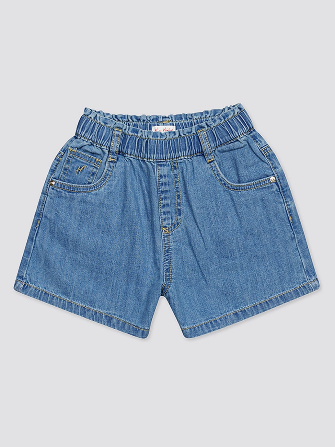 

H By Hamleys Girls Mid Rise Cotton Denim Shorts, Blue