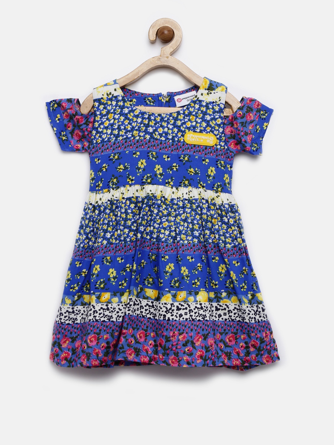 

Peppermint Girls Navy Blue Printed Fit and Flare Dress