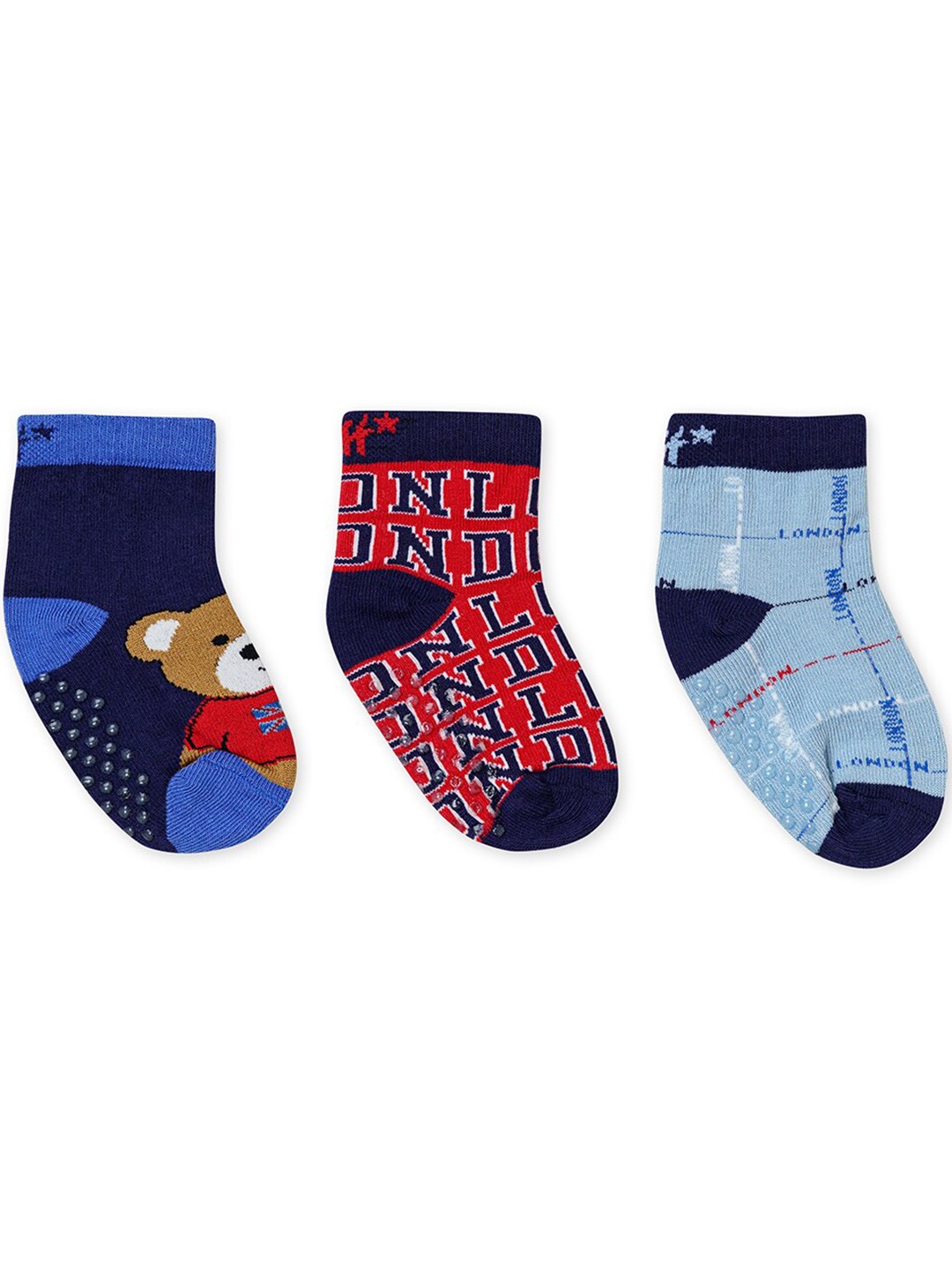 

H By Hamleys Infants Boys Pack Of 3 Printed Pure Cotton Calf-Length Socks, Navy blue