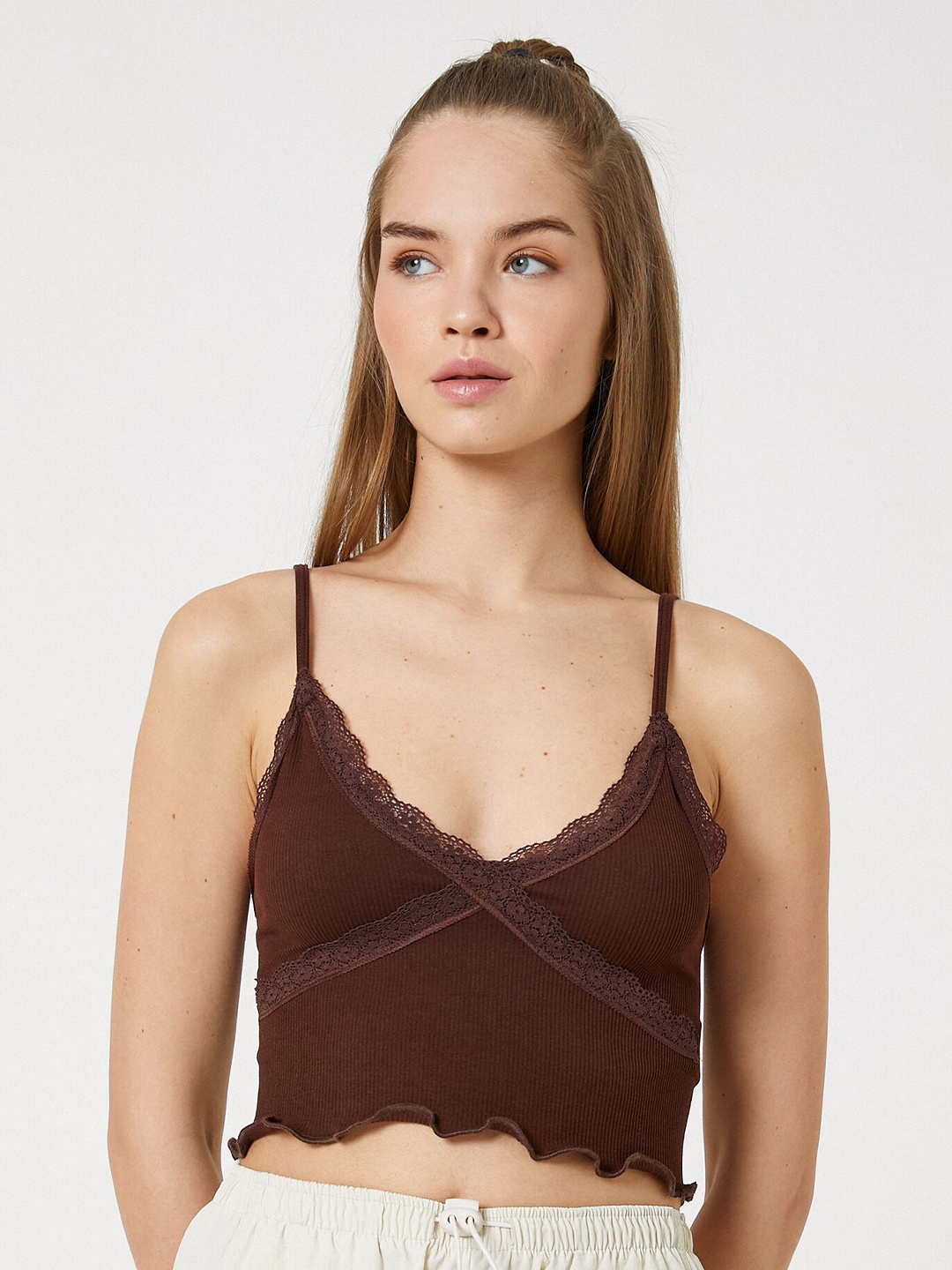 

Koton Shoulder Straps Bralette Top, Brown