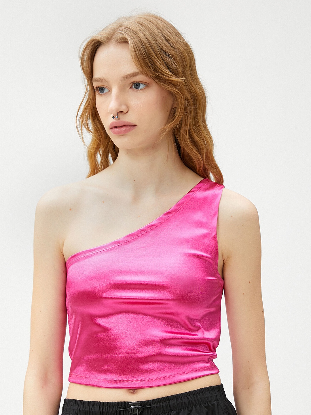 

Koton One Shoulder Fitted Crop Top, Fuchsia