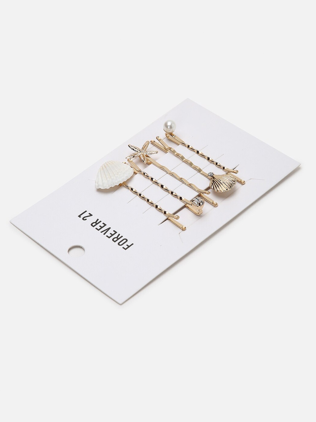 

FOREVER 21 Women Set of 5 Gold-Toned & White Beaded Alligator Hair Clip