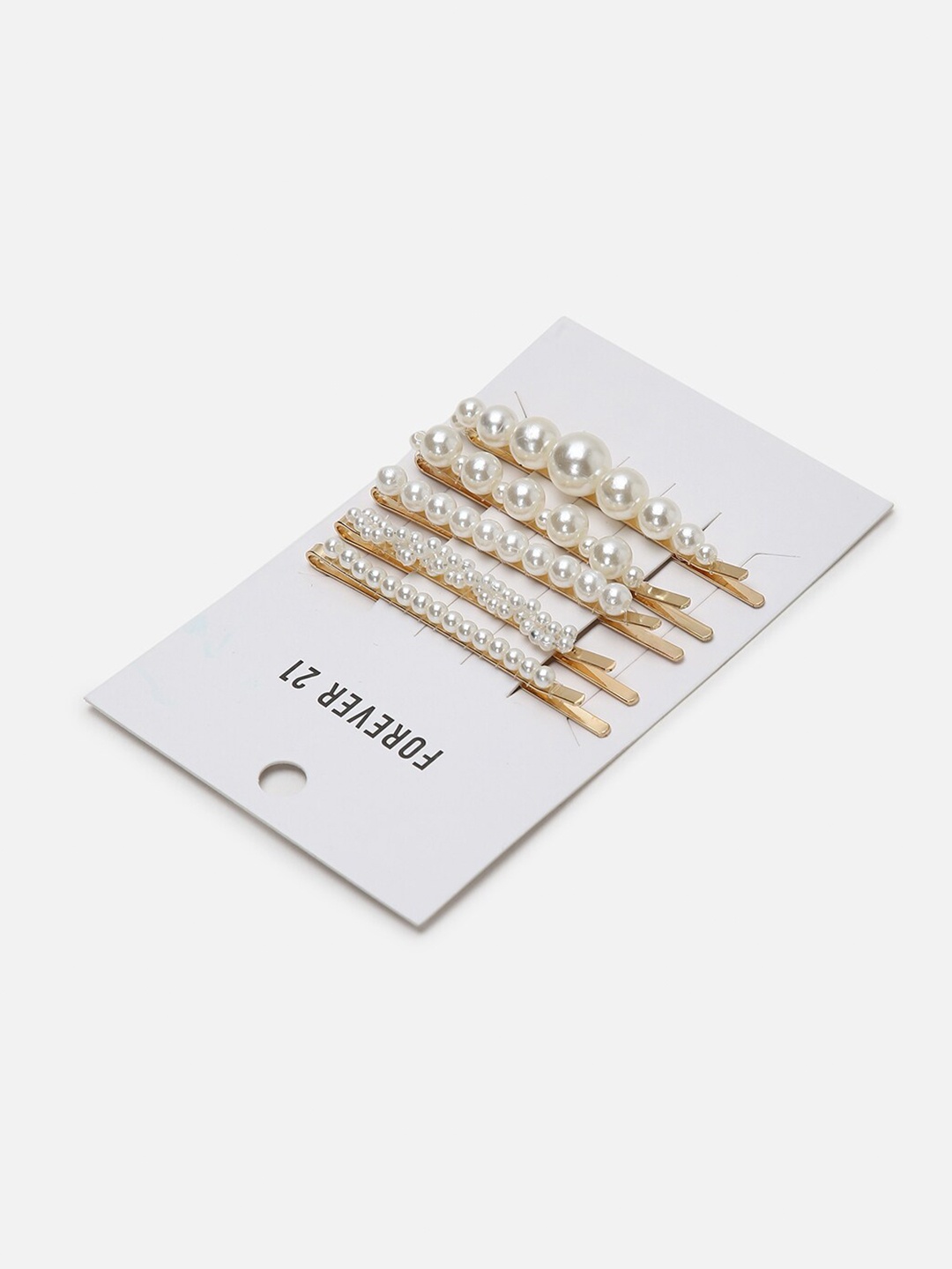 

FOREVER 21 Women Set of 5 Gold-Toned & White Embellished Bobby Pins