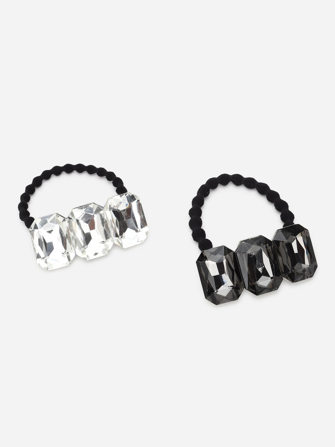

FOREVER 21 Women Set of 2 Black & Silver-Toned Embellished Ponytail Holders