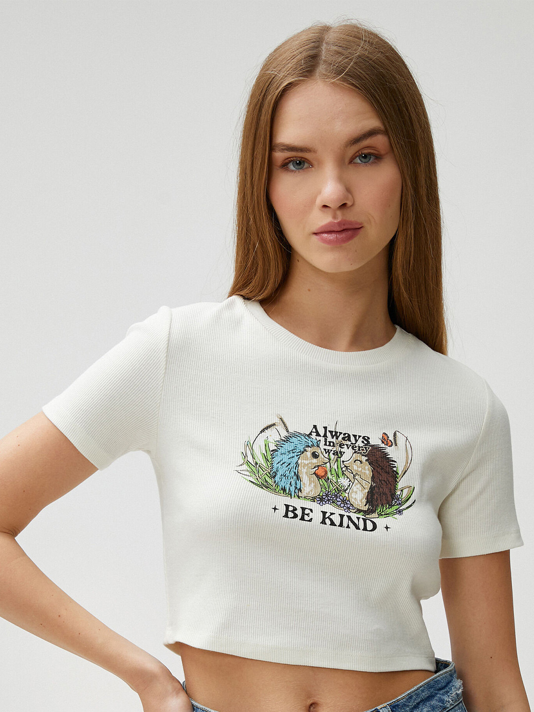 

Koton Graphic Printed Round Neck Cotton T-shirt, White