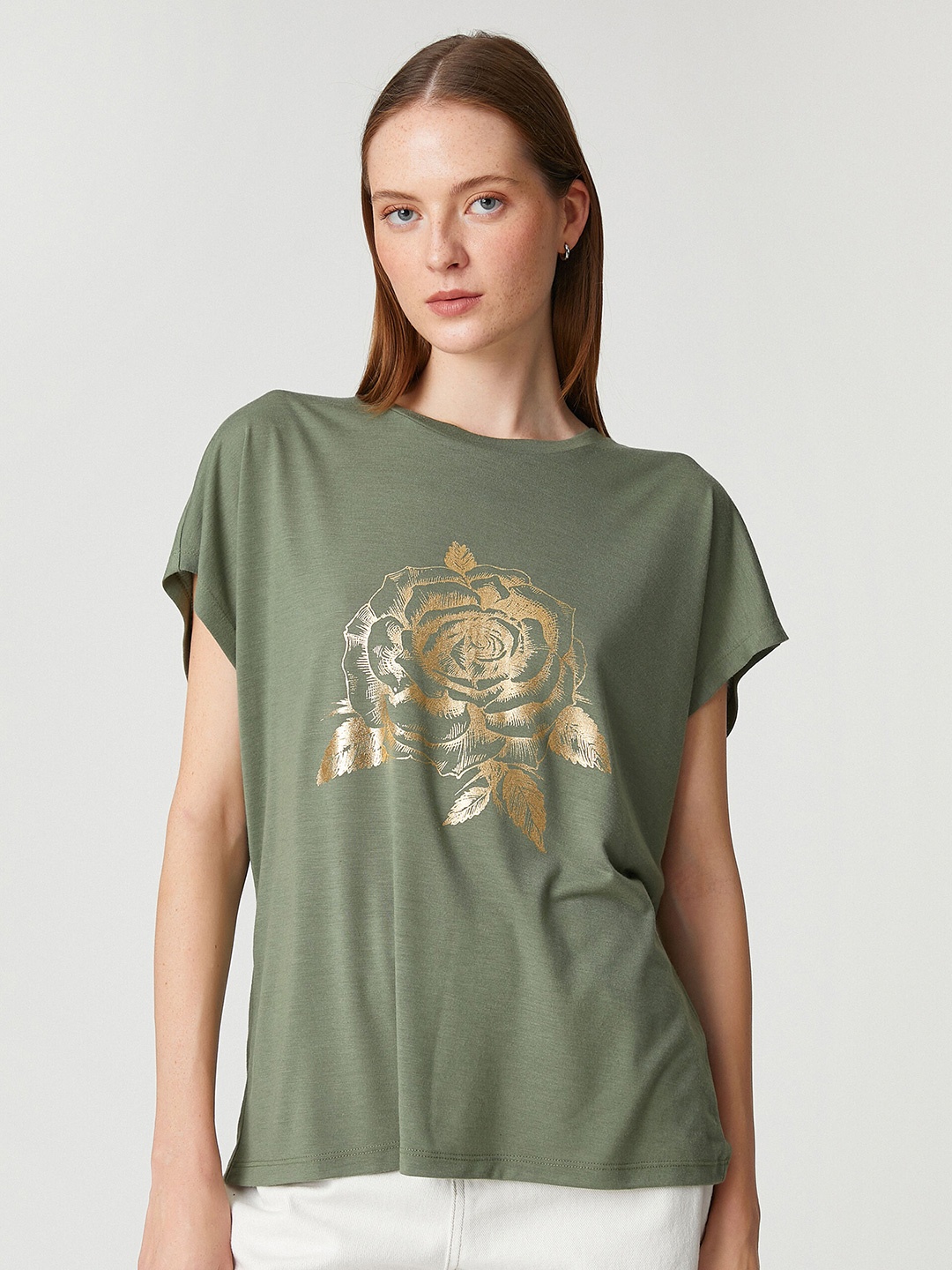 

Koton Graphic Printed Extended Sleeves Casual T-shirt, Green