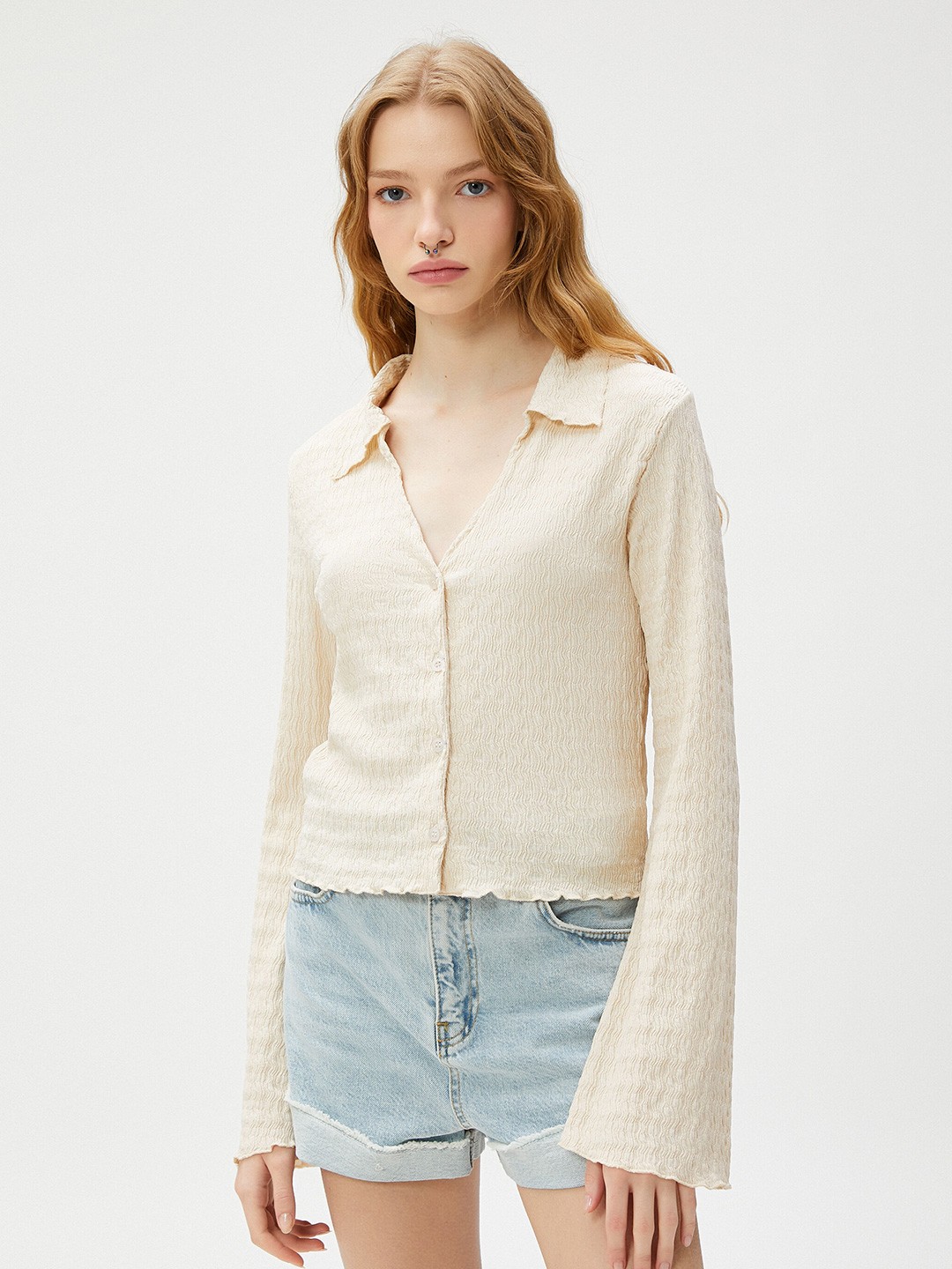 

Koton Self Design Shirt Style Top, Beige