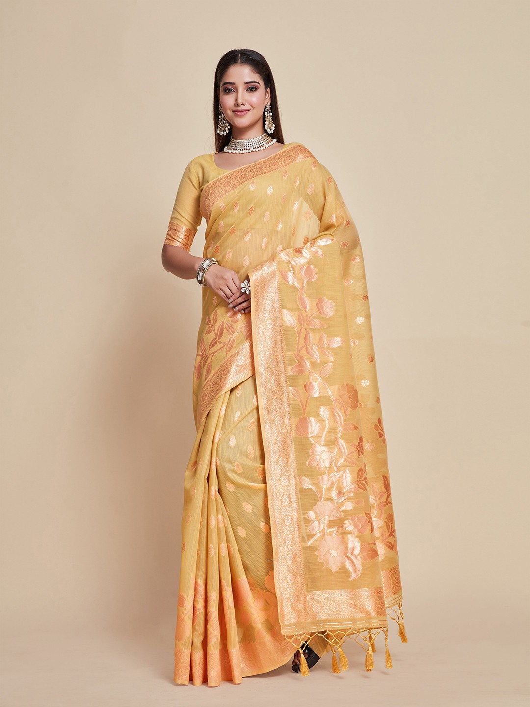 

MIMOSA Woven Design Zari Banarasi Saree, Brown