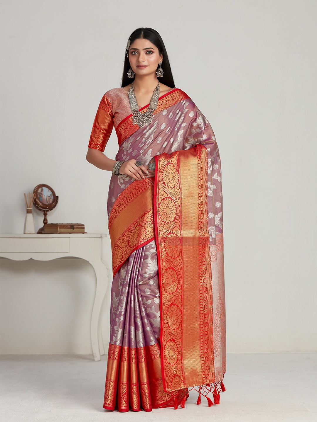 

MIMOSA Woven Design Zari Kanjeevaram Saree, Pink