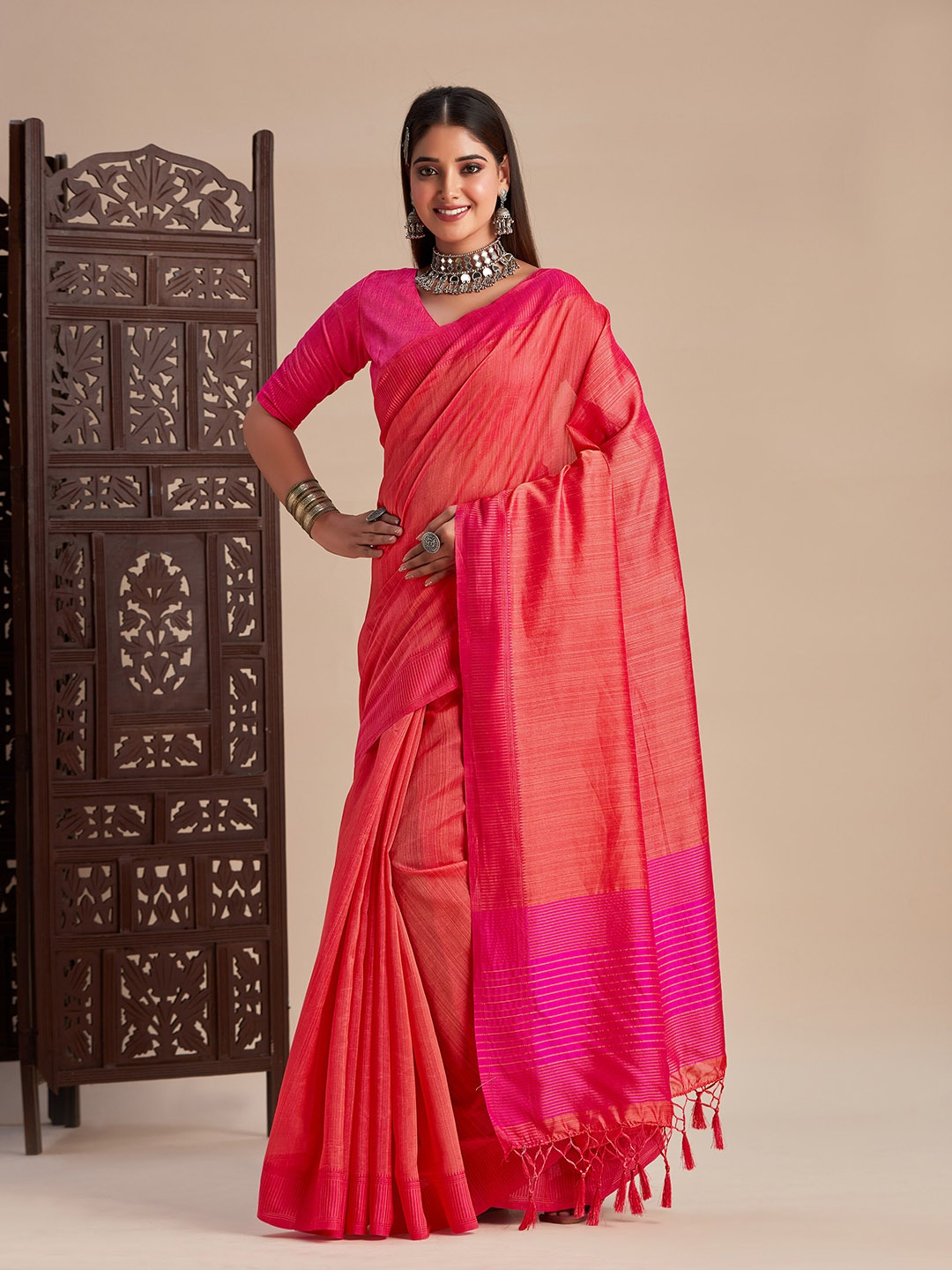 

MIMOSA Zari Kanjeevaram Saree, Pink