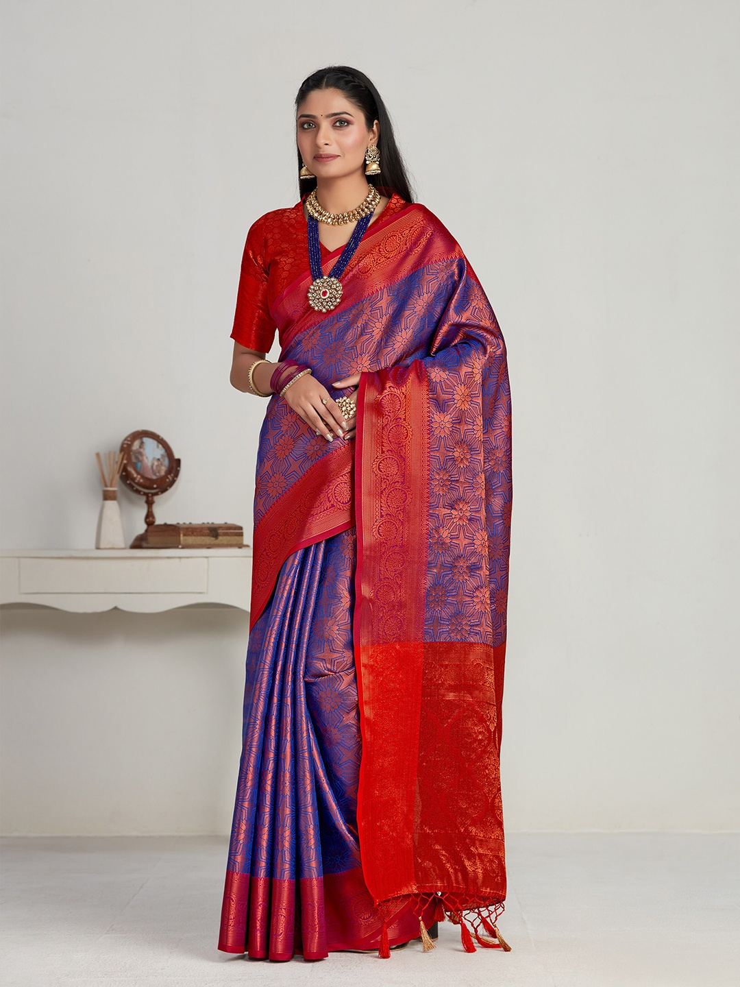 

MIMOSA Woven Design Zari Kanjeevaram Saree, Blue