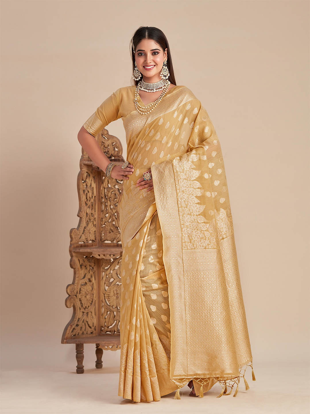 

MIMOSA Woven Design Zari Banarasi Saree, Brown