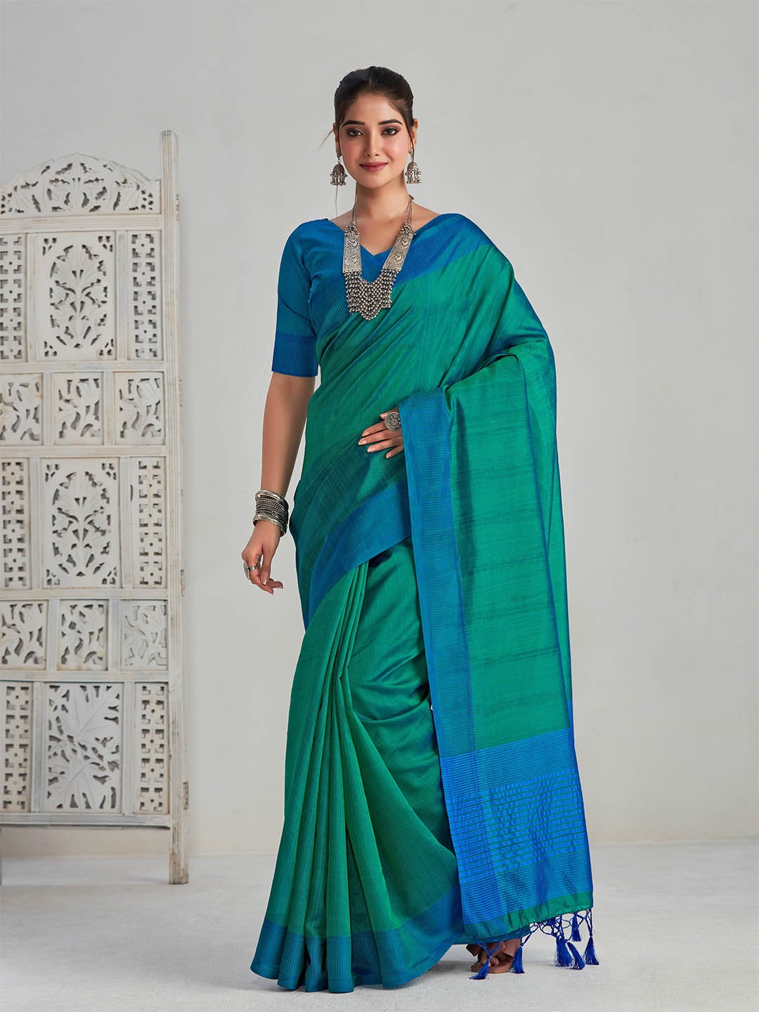 

MIMOSA Woven Design Kanjeevaram Saree, Teal