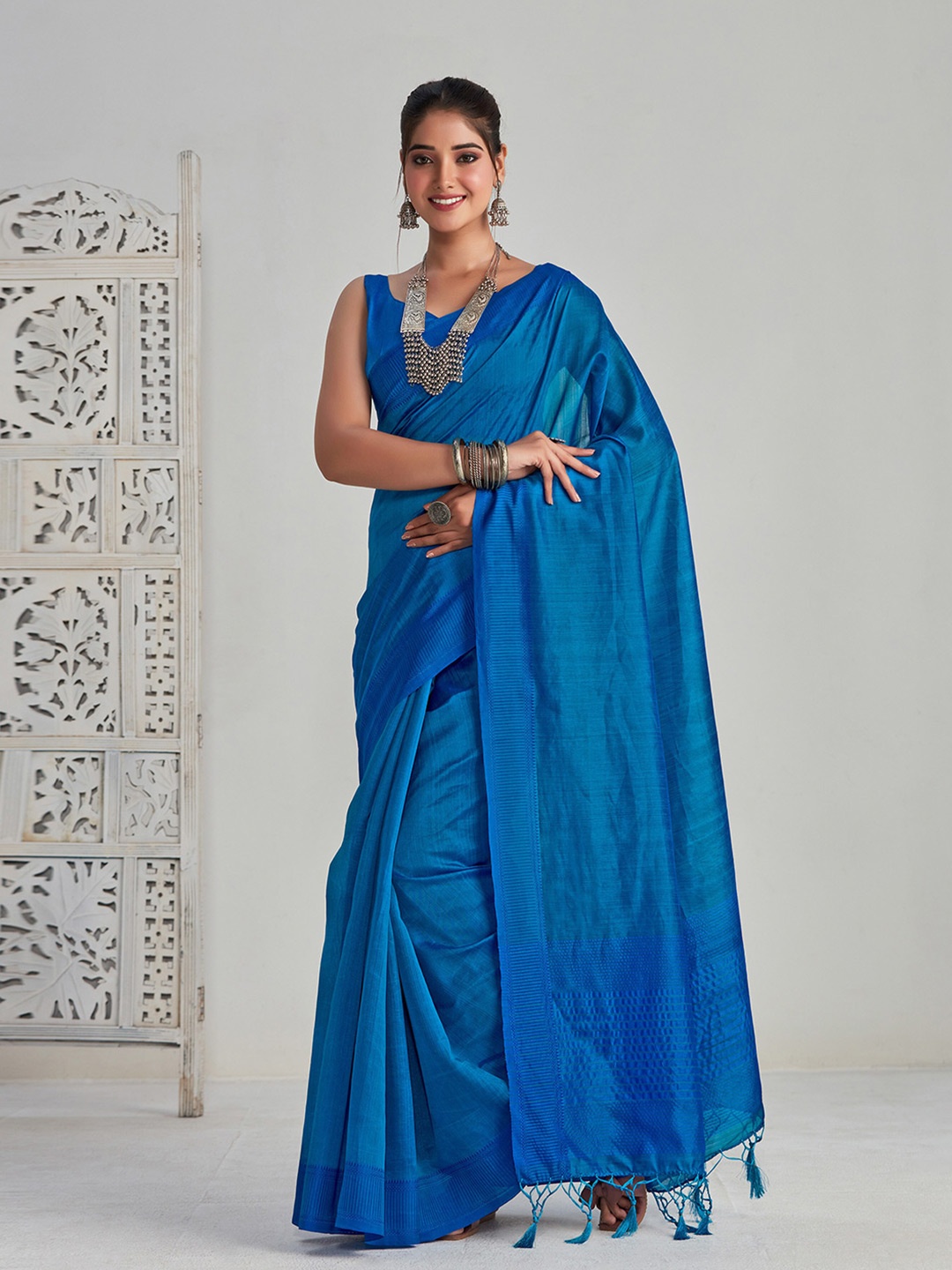 

MIMOSA Woven Design Art Silk Kanjeevaram Saree, Blue