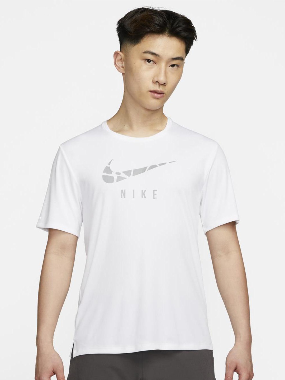 

Nike Men Dri-Fit Brand Logo Printed Running T-shirt, White