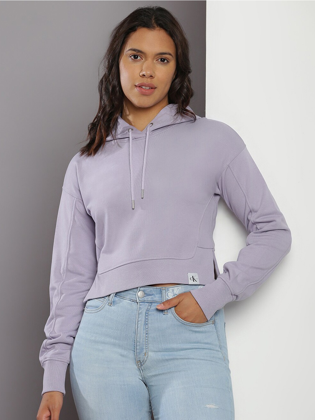 

Calvin Klein Jeans Hooded Cotton Crop Sweatshirt, Purple