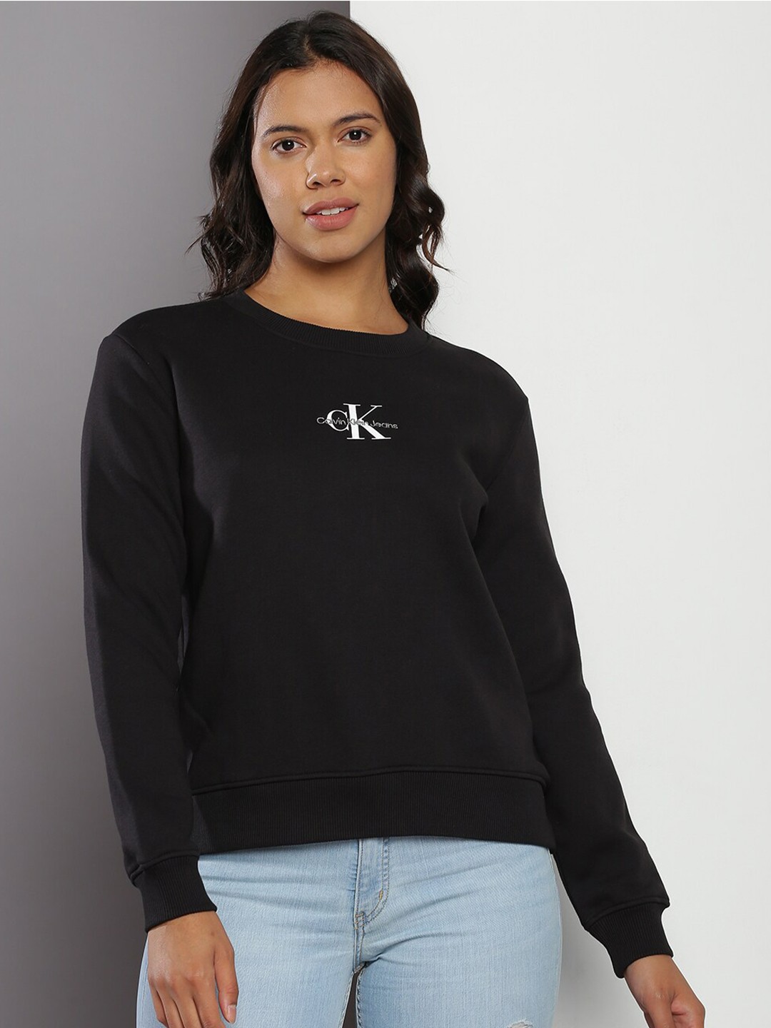 

Calvin Klein Jeans Brand Logo Embroidered Pullover Sweatshirt, Black