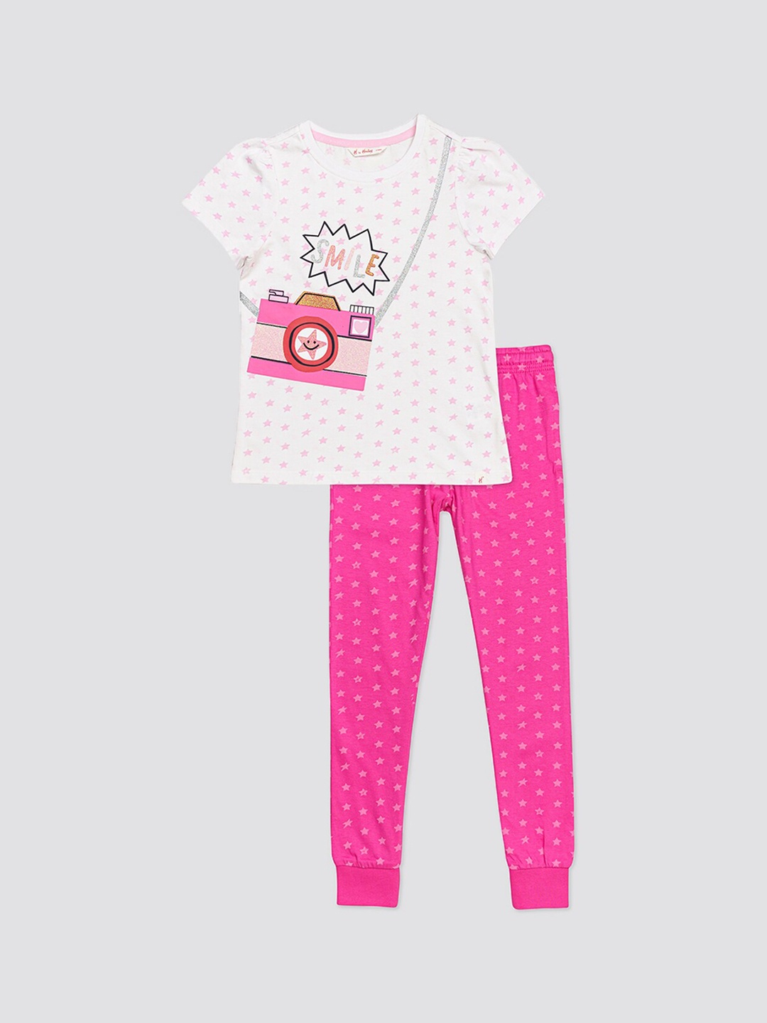 

H By Hamleys Girls Graphic Printed T-shirt With Pyjamas, White
