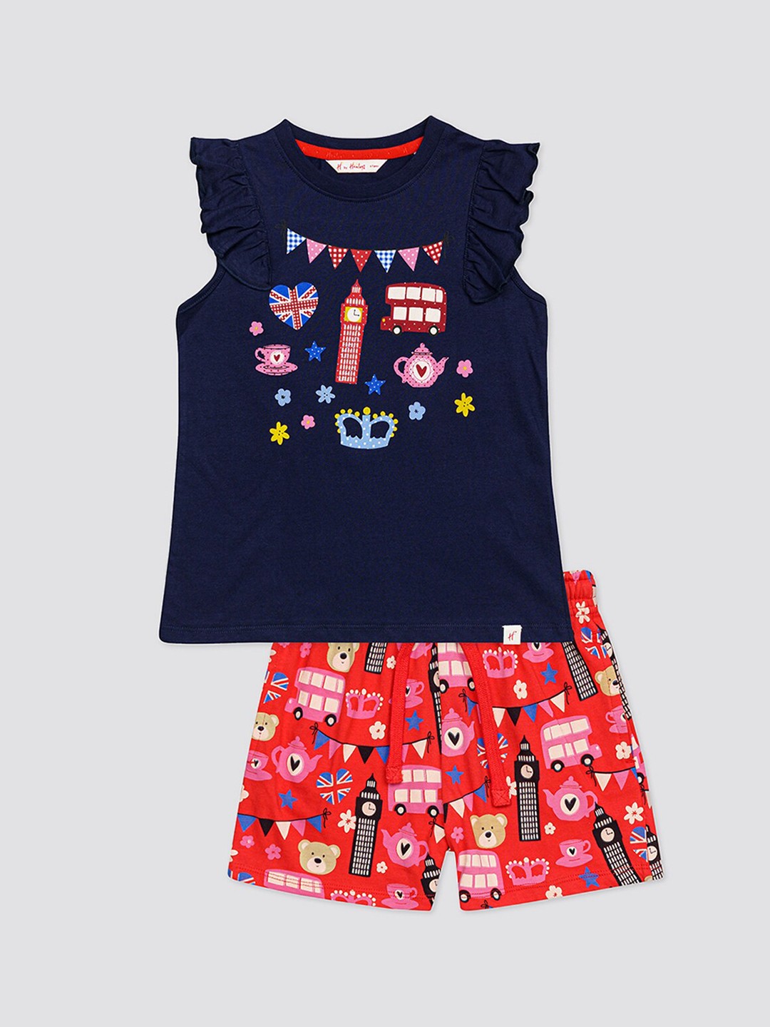 

H By Hamleys Girls Graphic Printed Top With Shorts, Navy blue