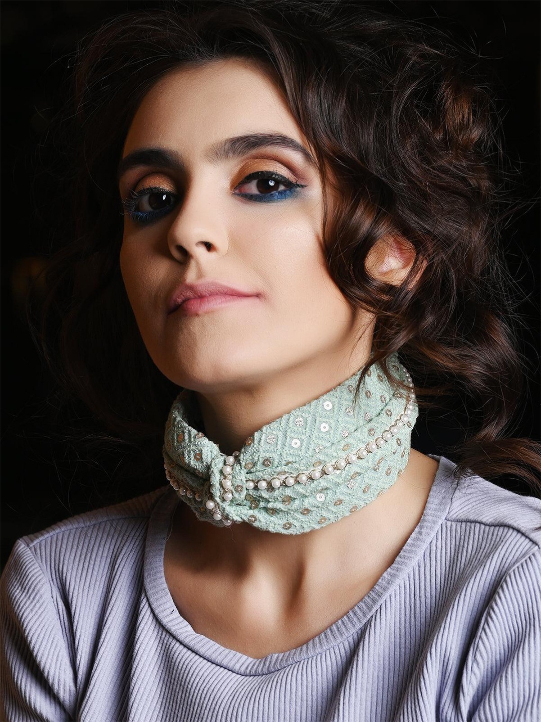 

ODETTE Beads Embellished Hairband, Green