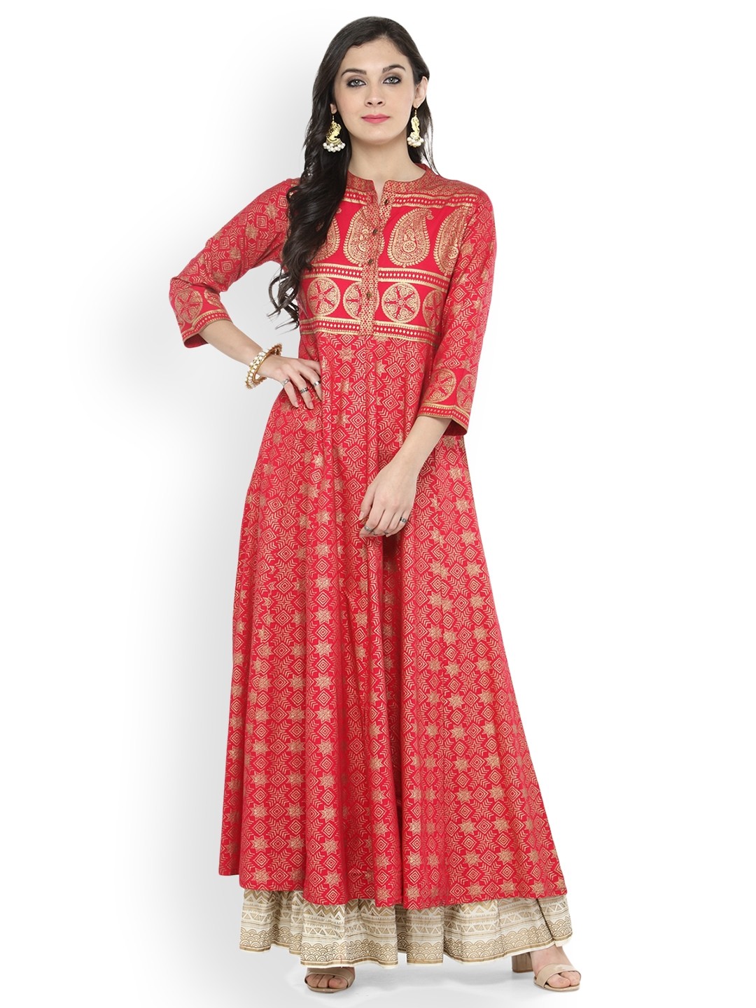 

Varanga Fushia Gold Print Kurta, Pink