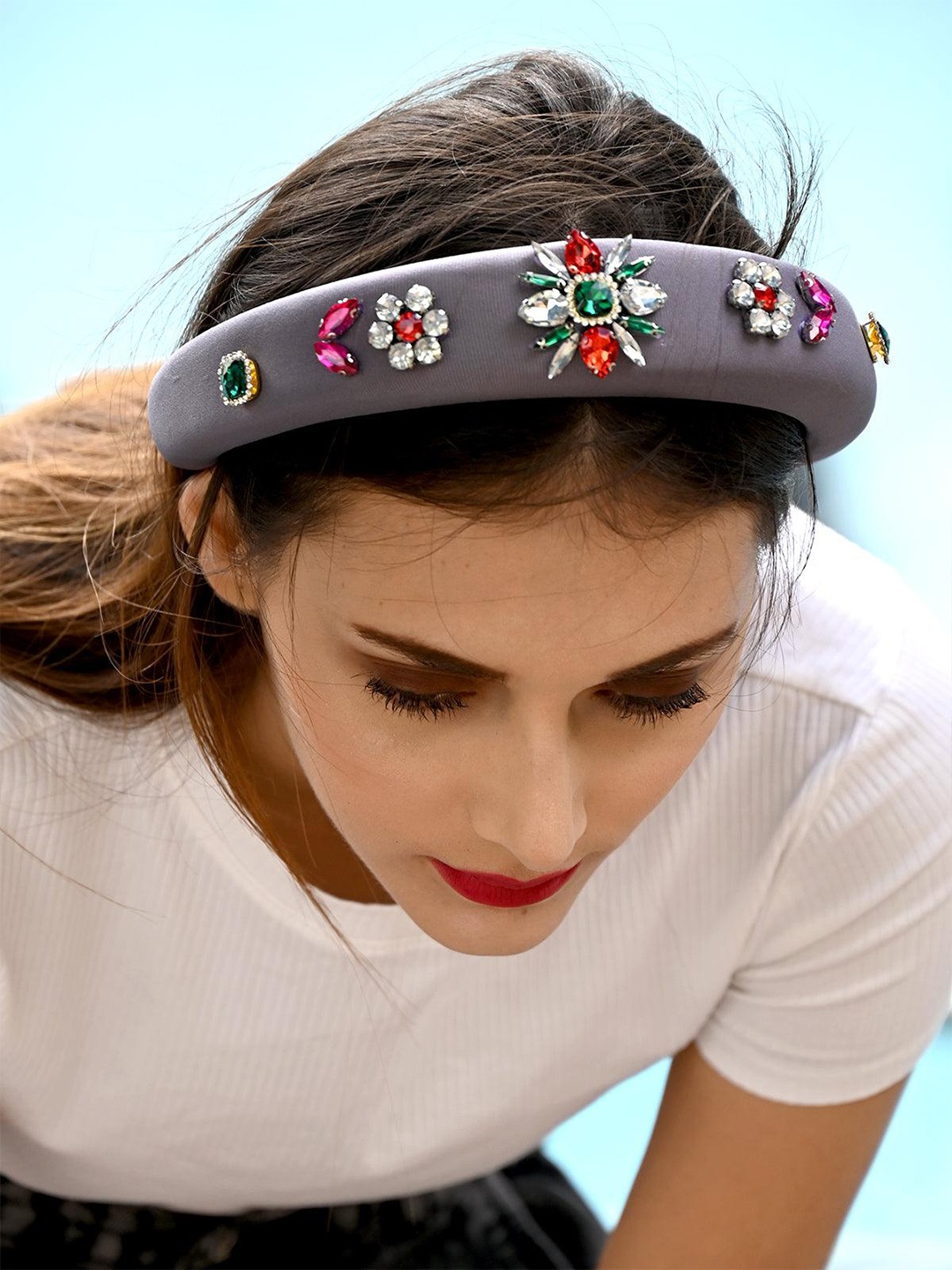 

ODETTE Embellished Hairband, Grey