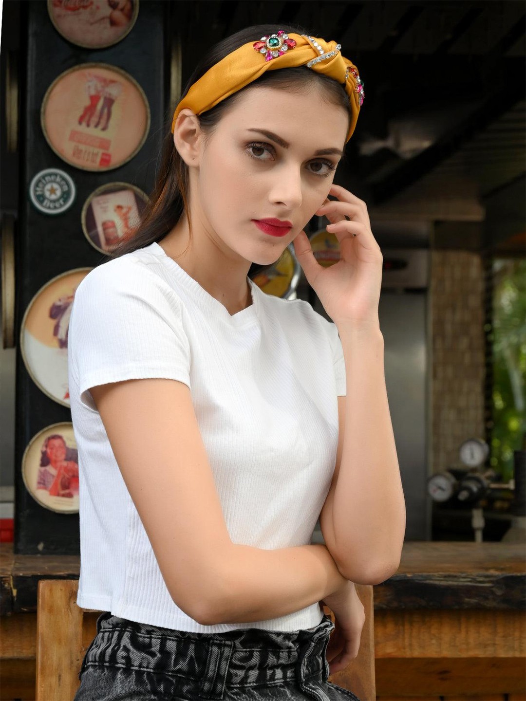 

ODETTE Women Embellished Hairband, Yellow