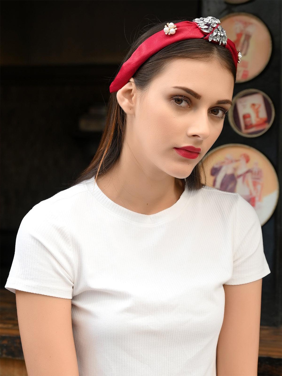 

ODETTE Embellished Hairband, Maroon