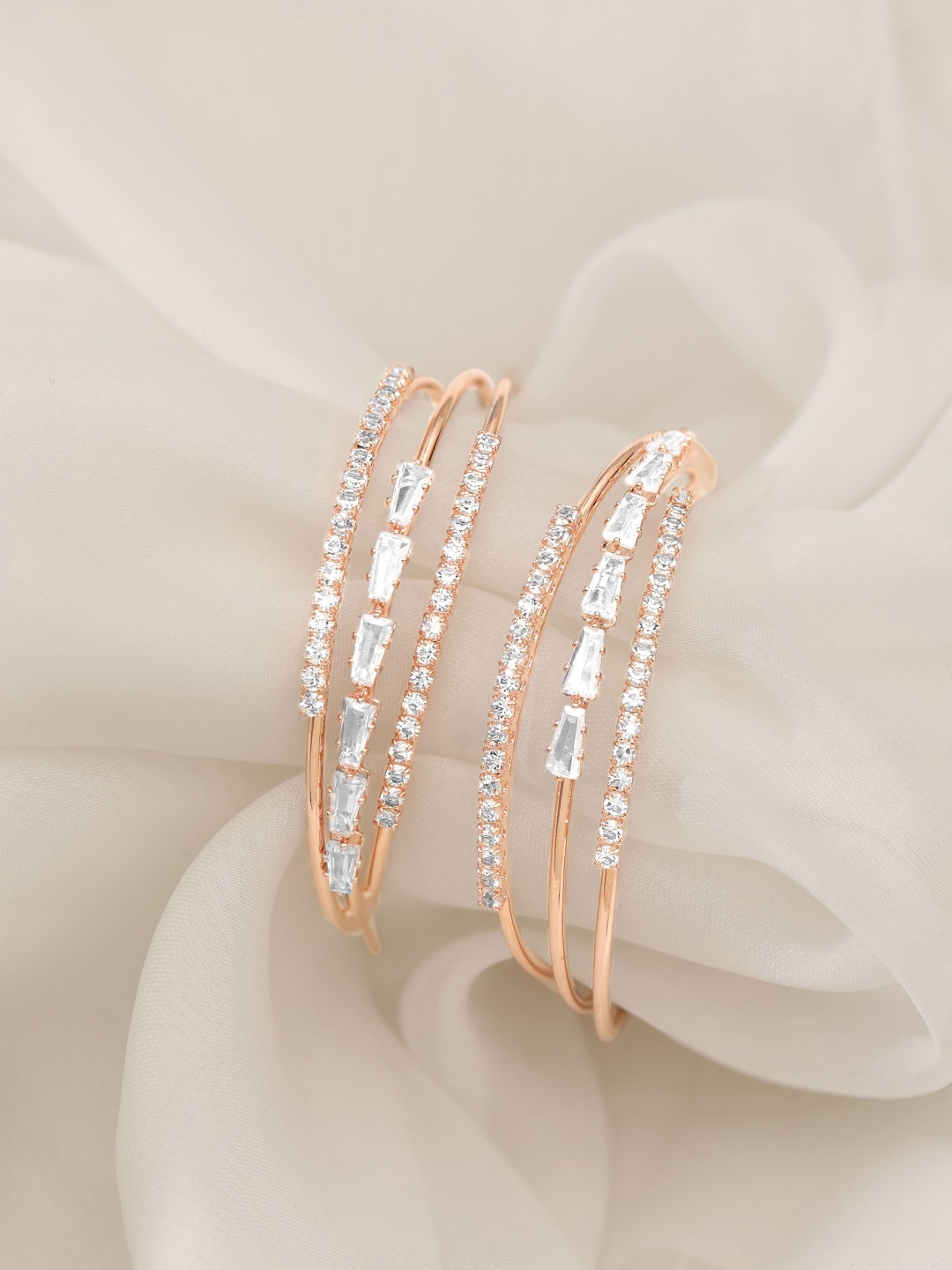

Rubans Voguish Rose Gold Plated Zircon studded open hoop earrings