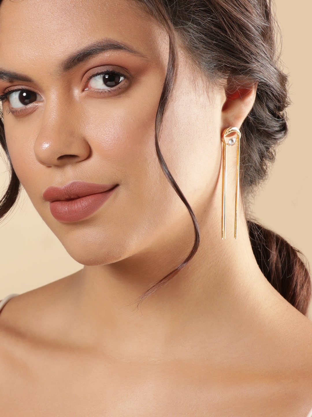 

Rubans Voguish Gold-Plated Stone-Studded Tassel Drop Earrings