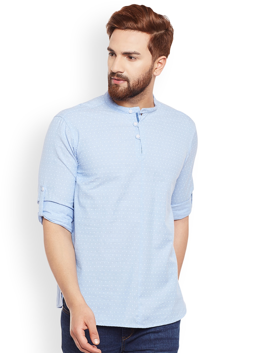 

even Men Blue Printed Straight Kurta