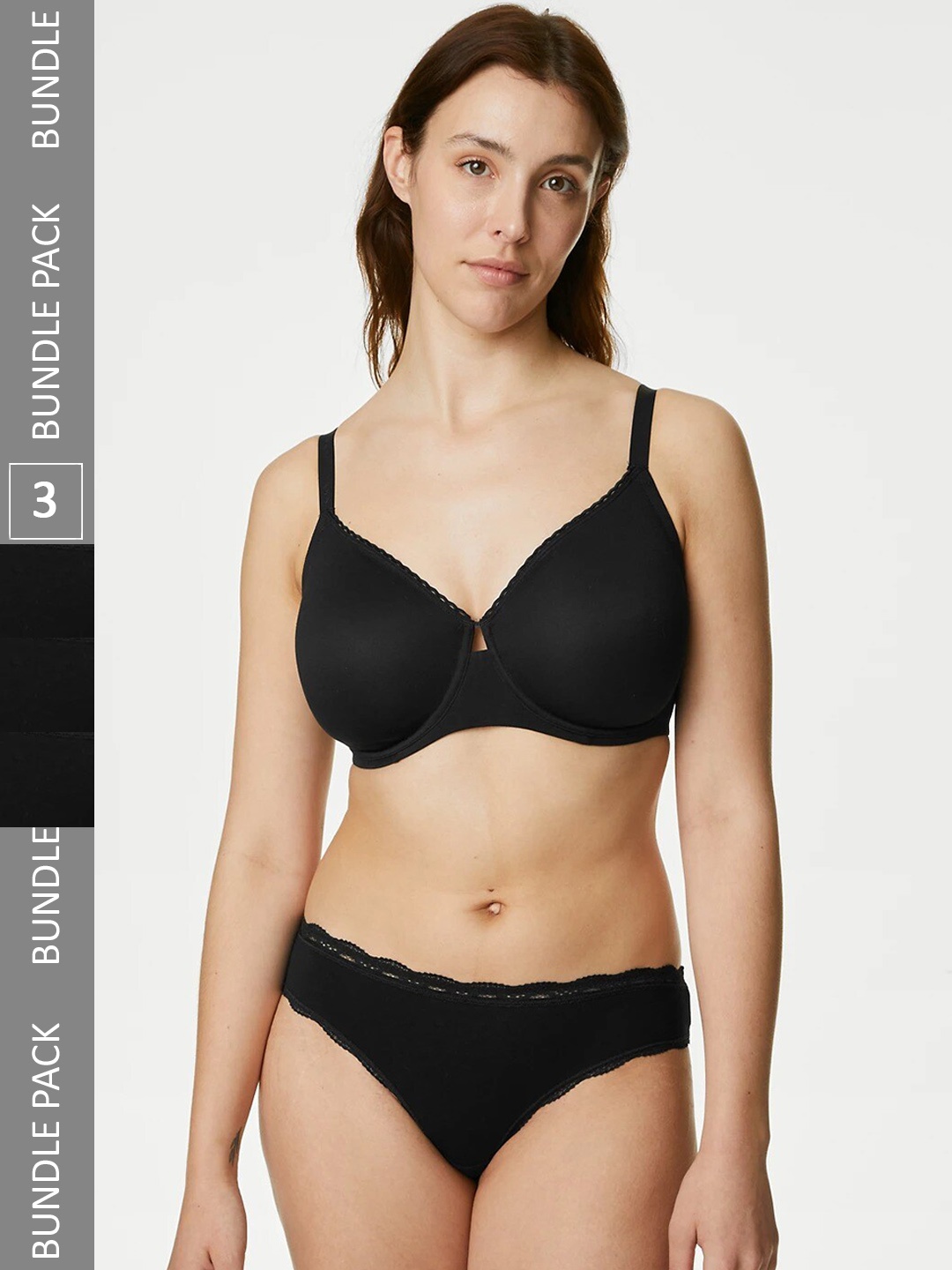 

Marks & Spencer Women Pack Of 3 Laced Basic Briefs, Black
